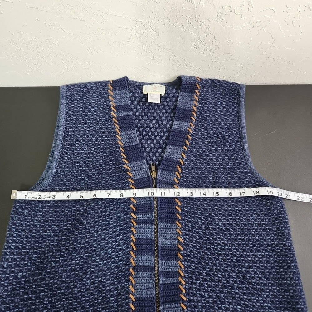 Vtg 90s Susan Bristol Sz Med Blue Sweater Vest Boho Faux Suede Zip Grannycore - Picture 9 of 10